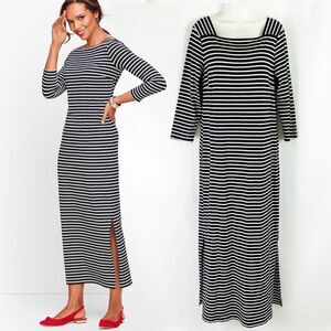 Talbots Nautical Striped Maxi Dress (M) Navy & White Cotton Modal Jersey Knit